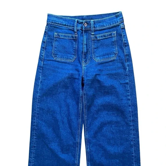 Gap High Rise Stride Patch Pockets Raw Hem Wide Leg Denim Jeans, Size 26 - Picture 2 of 6